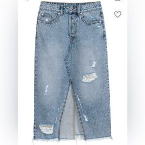 H&M Calf Length Denim Distressed Skirt